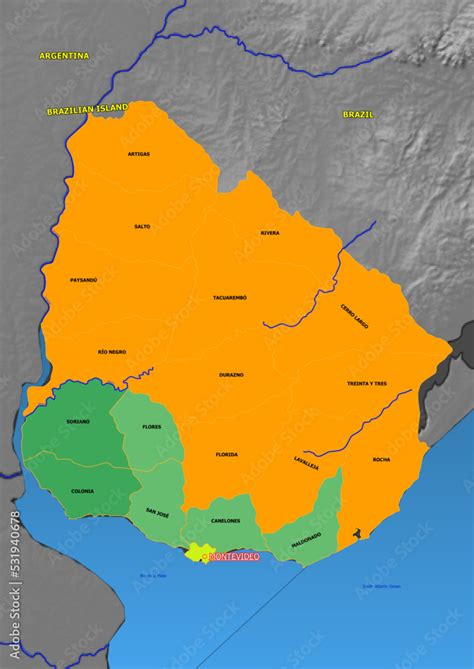 Administrative And Political Colored Vector Map Of Uruguay With