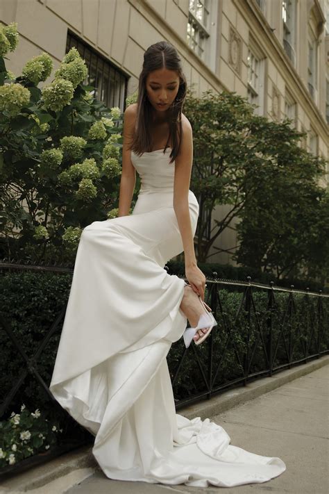Gwinn: Strapless Charmeuse Fit and Flare Wedding Dress with Scooped