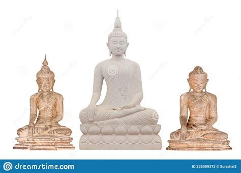 Estatua De Buddha Hecha De Arenisca Y Madera Aislada En Fondo Blanco