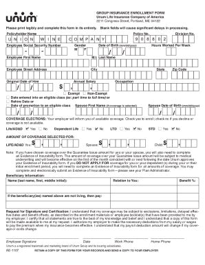 Fillable Online Unum Form Ae 1107 Fill And Sign Printable Template