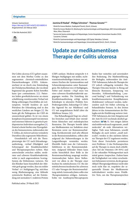 Pdf Update Zur Medikament Sen Therapie Der Colitis Ulcerosamise