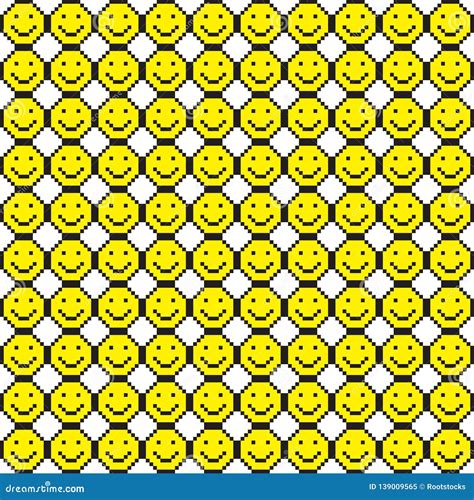 Seamless Pattern With Smile Icons Pixel Art Stock Illustration