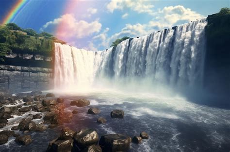 Premium Photo | Rainbow over waterfalls