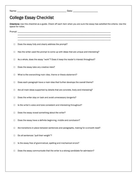 Free Printable College Checklist Templates Pdf Word American