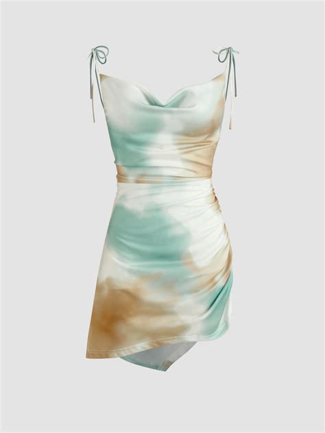 Cowl Neck Tie Dye Mini Dress For Date Vacation