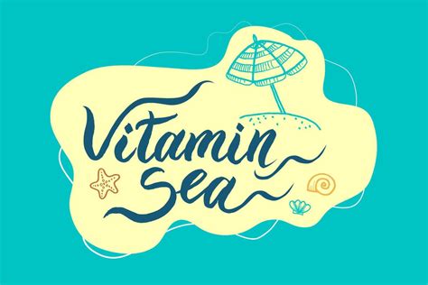 sea vitamin lettering, seashells, starfish and parasol 12616360 Vector ...