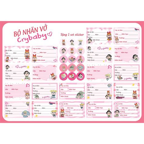 Bộ 20 nhãn vở chủ đề CAPYBARA LABUBU MOLLY CRY BABY SKULLPANDA cực xinh vô cùng hot hit