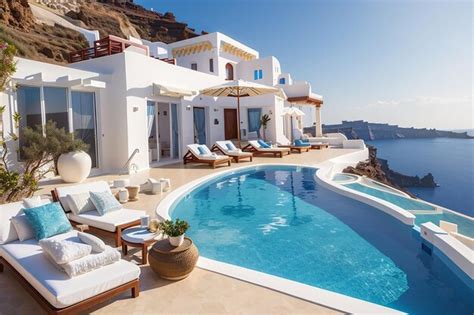 Premium AI Image | Luxury beach and pool villa santorini style