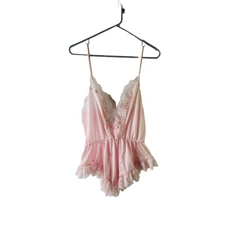 Vtg S Pink Frilly Lace Teddy Lingerie Playsuit Roma Gem