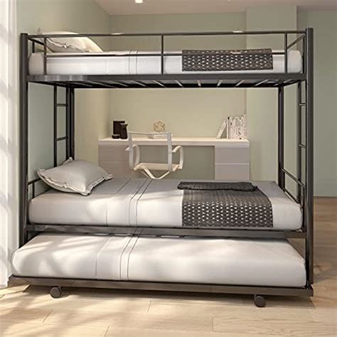 Homjoones Heavy Duty Metal Bunk Bed Twin Over Full Size Heavy Duty Floor Bunk Beds