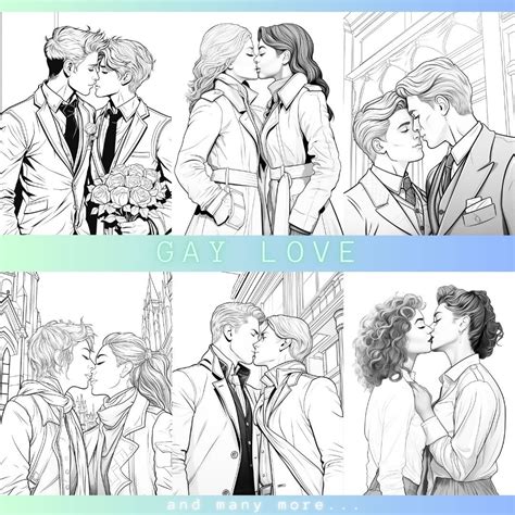 Gay Coloring Pages Lgbtqia Adult Activity Stress Relief Homosexual Greyscale