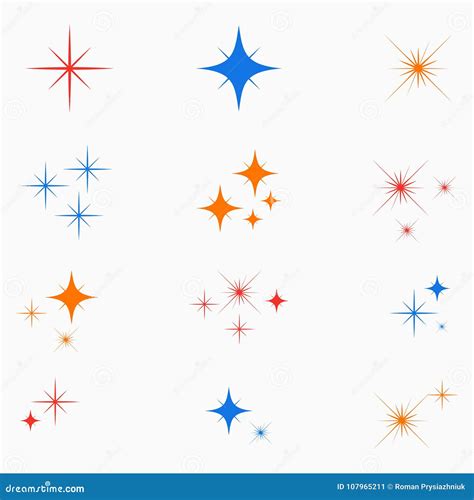 Sparkle Stars Set Of Color Glowing Light Effect Sign Flashes