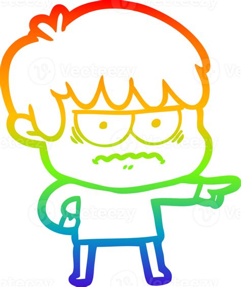 Rainbow Gradient Line Drawing Annoyed Cartoon Boy 38110727 Png