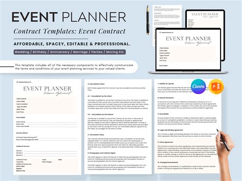 Event Planner Contract Template Canva Graphic By Plannersbybee