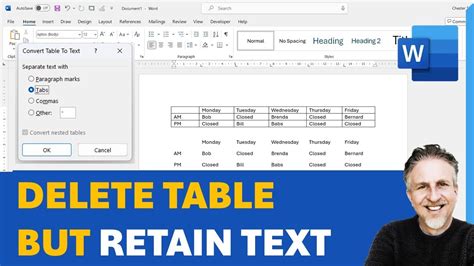 Remove Table In Ms Word Without Deleting Text Delete Table But Keep