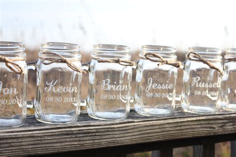 16 Mason Jars Mugs Wedding Party Engraved Mason Jar Mugs