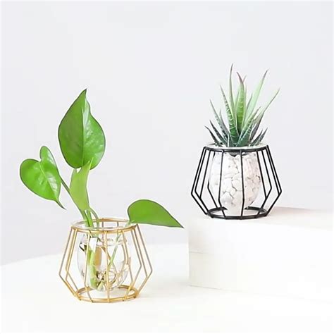 Nordic Wrought Iron Golden Hydroponic Flower Vase Living Room