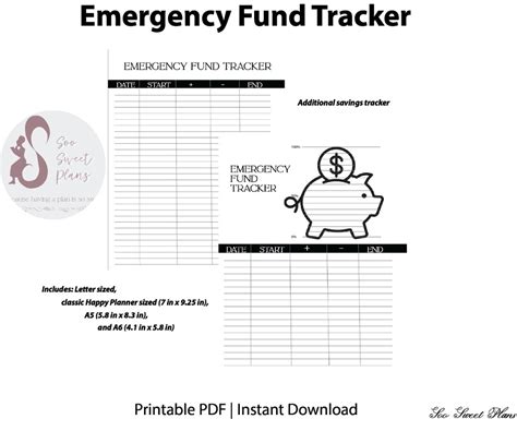 emergency fund savings tracker etsy