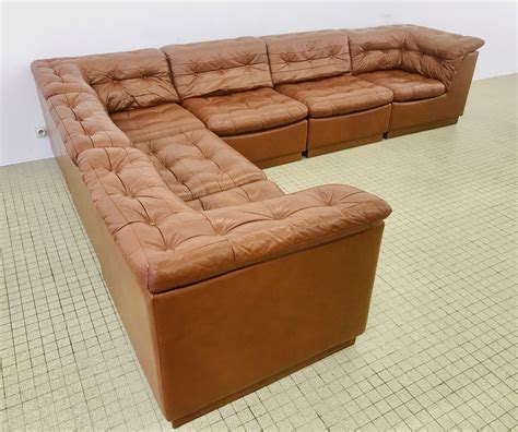 Vintage Patchwork Brown Leather Modular Sofa By Laauser 1970s 120985