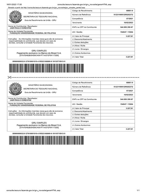 Guia De Recolhimento Da Uniao - GRU Guia de Recolhimento Da Uniao 2019001 GRU JAIR PAULO CERENTINI ...