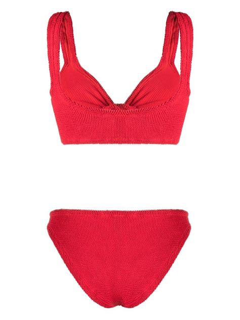 Hunza G Jean Crinkle Twist Two Piece Swimsuit In Red Modesens