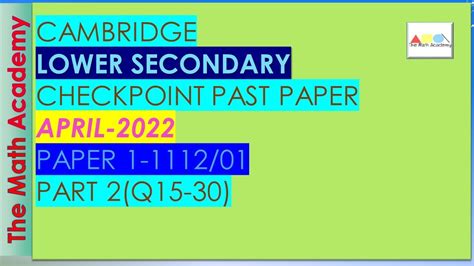 April Checkpoint Secondary Maths Paper Part Cambridge Lower