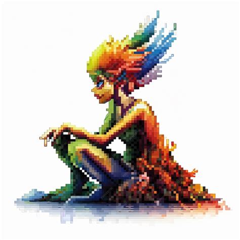 Premium Photo | A pixel art of a fairy with a green hair and a blue ...