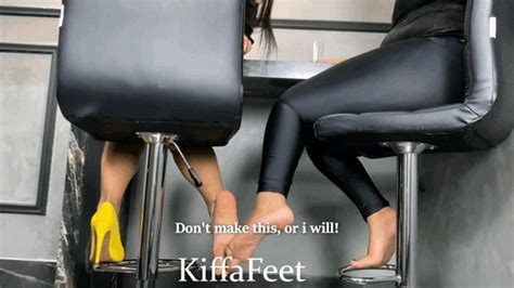 Goddess Kiffa And Vic Footsie With Friends On Bar And Foot Pov