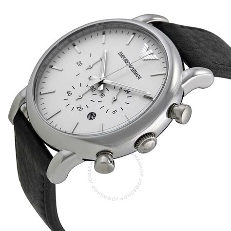 Emporio Armani Chronograph White Dial Black Leather Men's Watch AR1807 ...