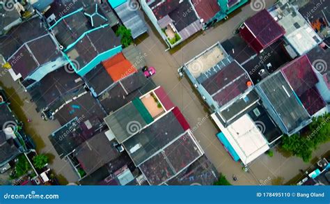 Aerial POV View Depiction Of Flooding Devastation Wrought After