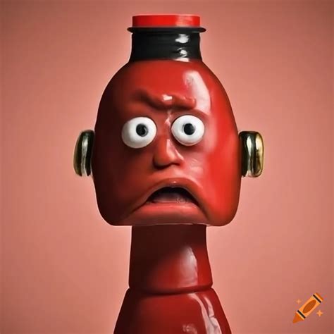 An Anthropomorphised Heinz Ketchup Bottle With Human Features Such As