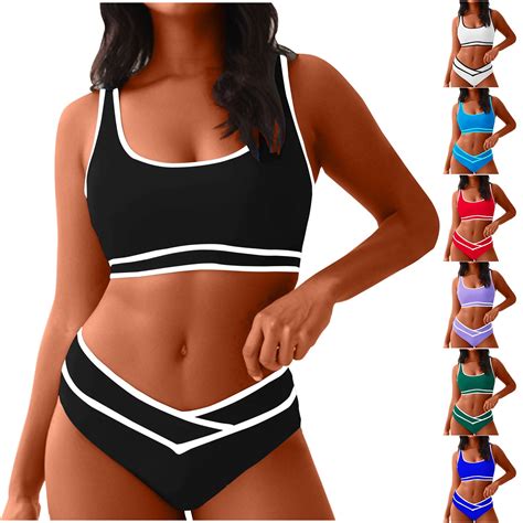 Xdegoge Bikini Sets For Women 2 Piece Swimsuit Color Block High Cut Bathing Suits 2025 Scoop