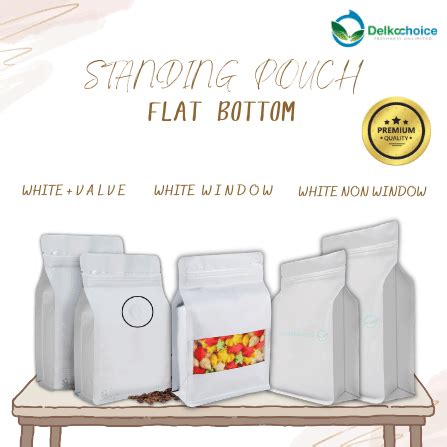 Standing Pouch Flat Bottom Putih Varian Bungkus Kemasan Snack Kopi