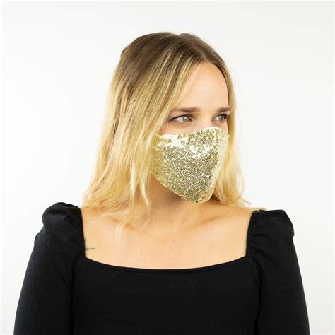 Fitted Face Mask Gold Sequin Reusable Face Mask Washable Etsy