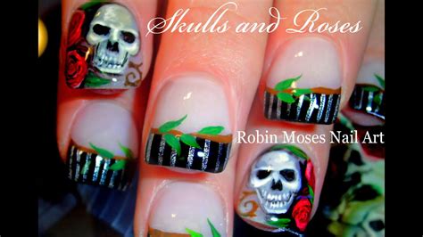 Diy Skulls And Roses Nail Art Design Sexy Gothic Nails Tutorial Youtube