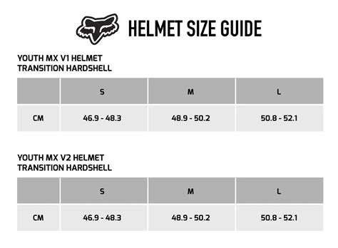 Fox Helmet Size Chart