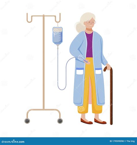 Old Lady With Medical Infusion Flat Vector Illustration Stock Vector