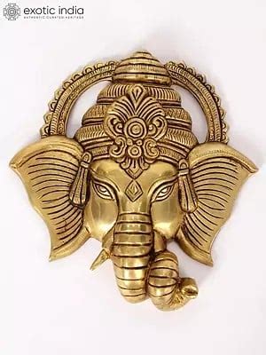 Lord Ganesha Face Wall Hanging Statue In Brass Exotic India Art