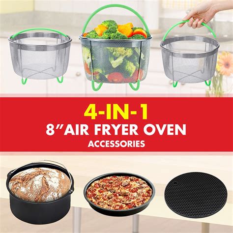 8 Polegadas 4 Pcs Acessorios Air Fryer Frigideira Air Steamer Steamer