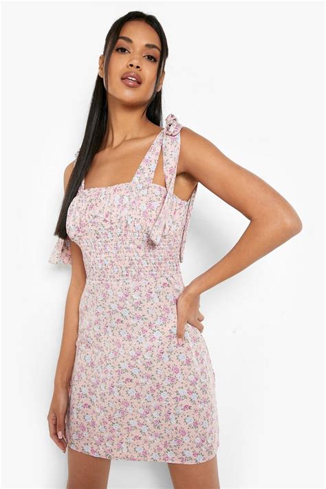 Tie Strap Floral Mini Skater Dress Boohoo