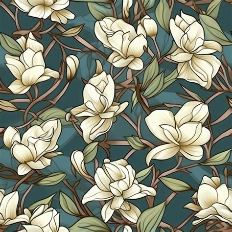 Premium Photo Seamless Pattern Of Graceful White Magnolias And Leaves