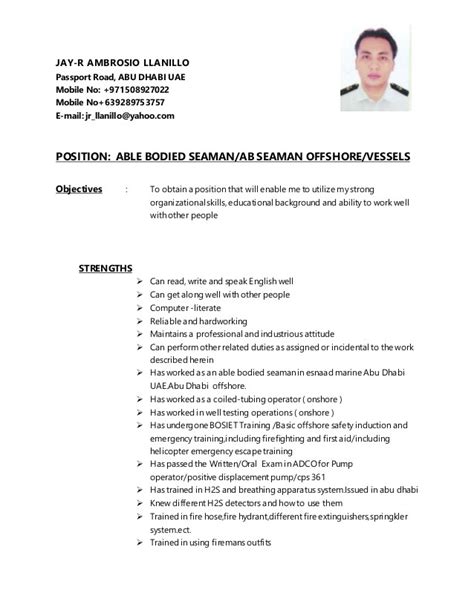 Seafarer Resume Sample Jay R Cv Ab Seaman 2 Version Williamson