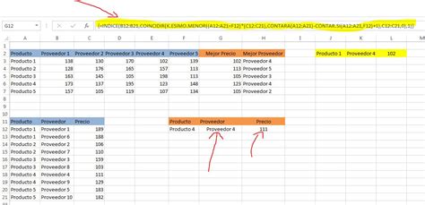 Buscar Mejor Proveedor Con Formulas Excel Fórmulas Excel Ejemplos