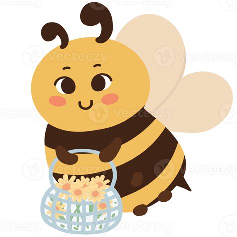 Bee with flower. chubby bee character cartoon. 36496215 PNG