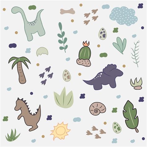 Doodle Dibujado A Mano Con Lindos Dinosaurios Incluye Dinosaurios