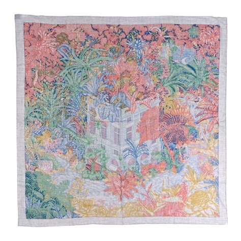 HERMES Cashmere Silk Faubourg Tropical Shawl 140 Gris Chine Rose