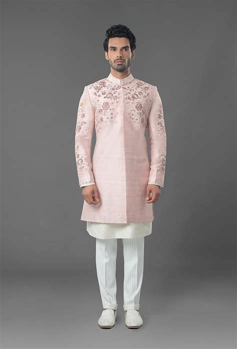 Light Pink Color Raw Silk Sherwani Sherwani For Men Wedding Wedding