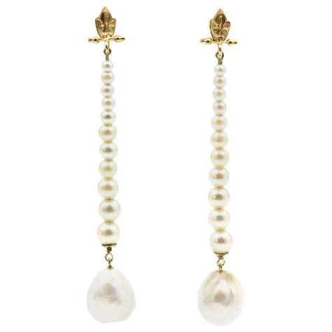 Victorian Style Yellow Gold Pearl Drop Earrings For Sale At 1stdibs Victorian Style Earrings