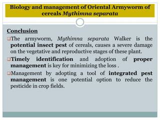 Biology and management of armyworm of cereals Mythimna separata walker ...