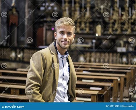 Young Man Sitting In Church Stock Image Image Of Religious